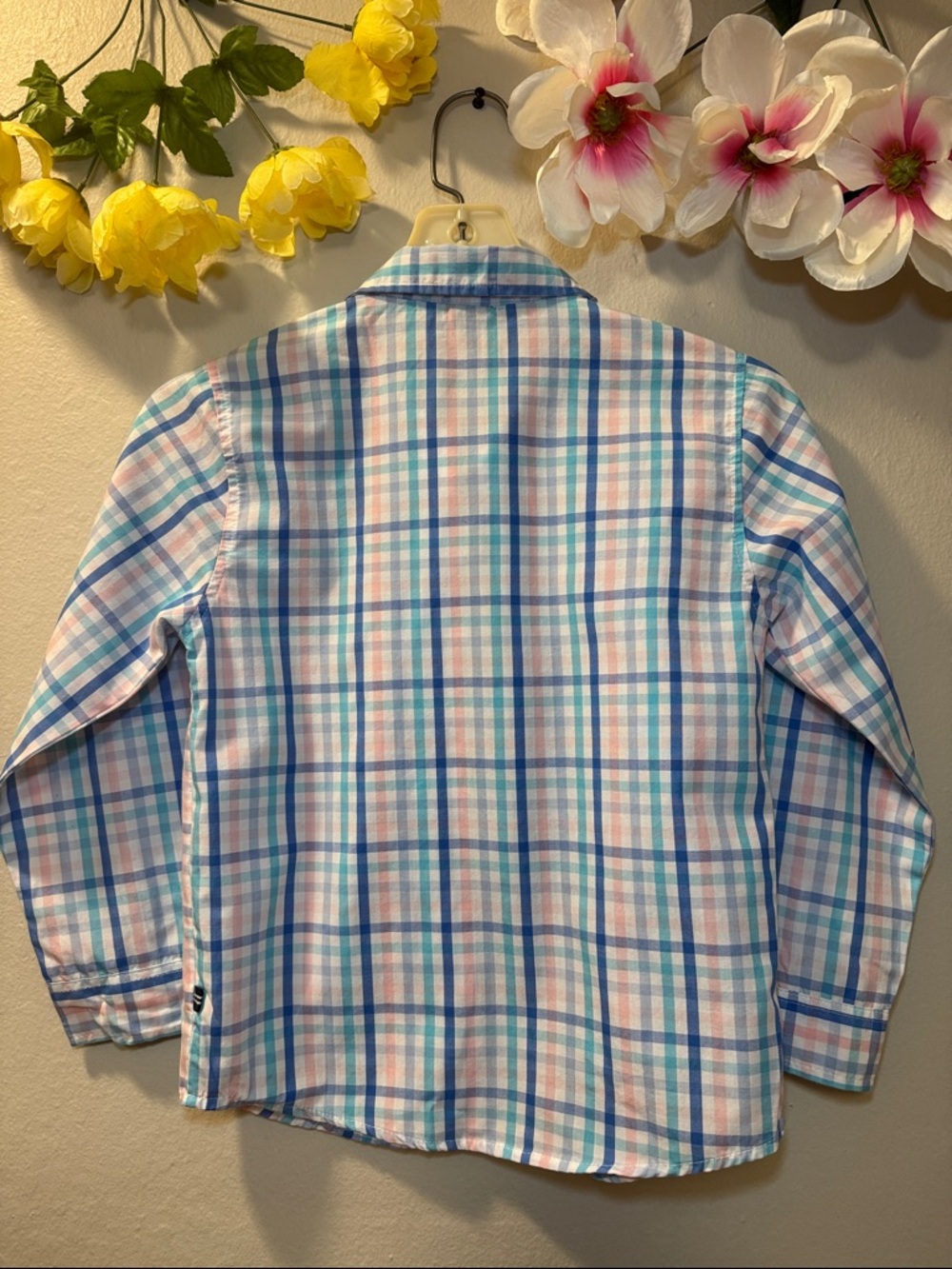 Nautica Boys Plaid Button-Down Shirt in Blue & Pink - Picture 4 of 10